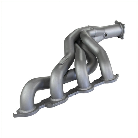 Gray metallic redback headers exhaust manifold with sleek curved design and multiple tubes for holden commodore v8 extractors