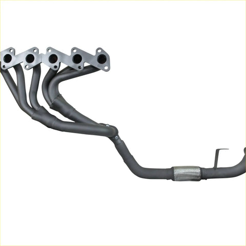 Black coated redback headers exhaust manifold with four cylindrical inlets and catalytic converter for landcruiser 80 series