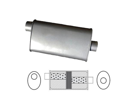 Redback Oval Muffler 16" Long 2.5" Offset/Centre Glass