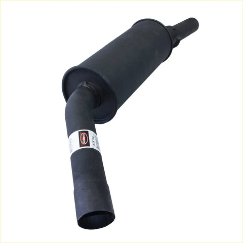 Black cylindrical redback performance 2.5 inch rear muffler with curved pipe and genuine label for holden commodore vt