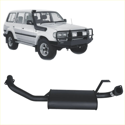 Black aftermarket metal exhaust system showing the back side for toyota landcruiser 80 series wagon by redback performance