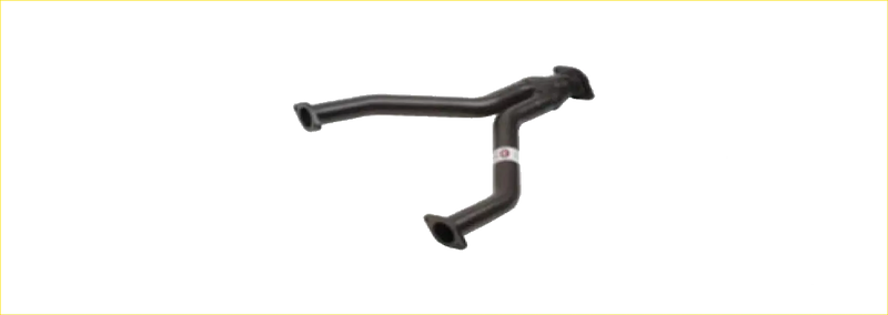 Back side view of black rubber y-shaped exhaust pipe for redback performance exhaust system ford falcon 1991