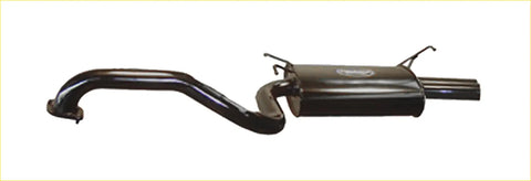 Black metallic redback performance exhaust system with curved pipes and rectangular muffler for ford falcon back side