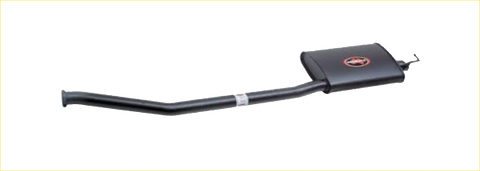 Black rubberized redback performance exhaust system muffler end with red logo for ford falcon 09 1998 back view