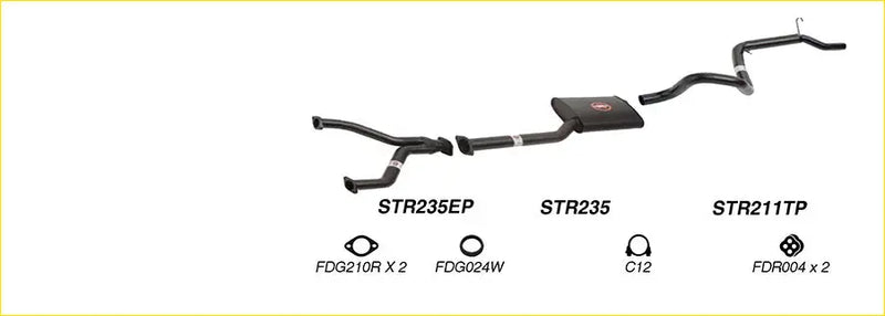 Black redback performance exhaust system kit with central resonator and curved pipes for ford falcon sedan v8 ea-el