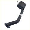 Black metal exhaust pipe with cylindrical muffler on top shown from the back for Redback Performance Holden Calais 1988