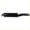 Black metal exhaust pipe with matte finish and dual outlet design for redback performance exhaust system backside view