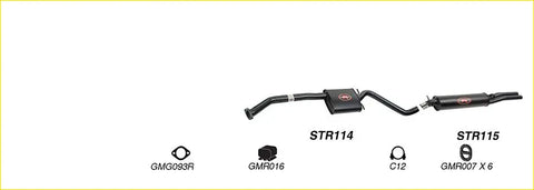 Black Redback performance exhaust system for Holden Caprice with central resonator and red logo accents
