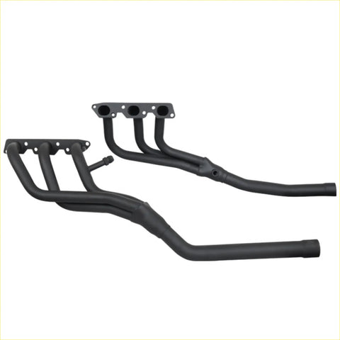 Black matte finish Redback Performance exhaust manifolds with four inlet ports for Holden Caprice 1997 back side