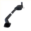 Black metal curved exhaust pipe with flanged end from redback performance exhaust system for holden commodore back side