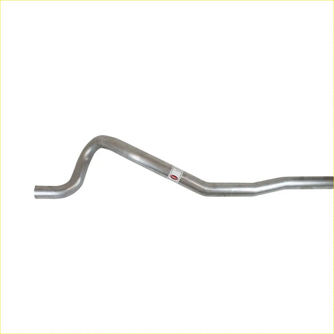 Silver metallic redback performance exhaust tailpipe with s-shaped curved design and label for ford falcon back side