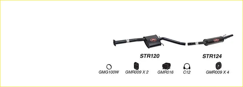Back view of black redback sports exhaust system with dual tailpipes and red logo accents for holden calais 1997-2004