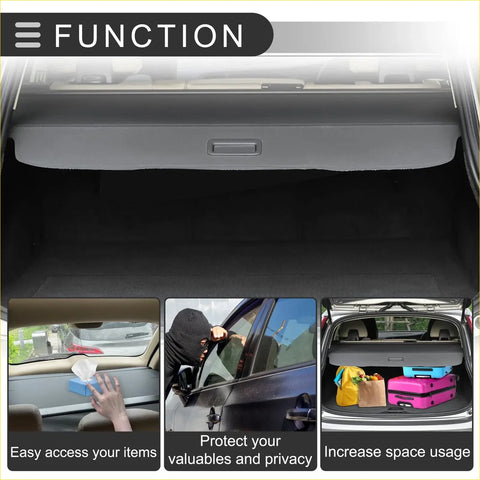 Gray fabric trunk liner with handle for easy access and privacy in retractable cargo cover for toyota land cruiser prado