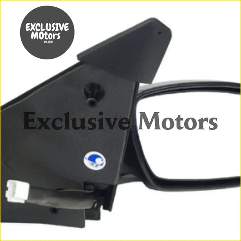 Black plastic right-hand door mirror for ford falcon ef-el with rectangular glass and mounting bracket shown from back