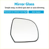 Black-framed heated right passenger side mirror glass for nissan almera vehicles shown from the front side