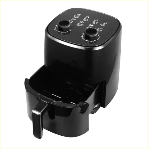 Rockarmor 4l 12v black plastic air fryer with two knobs and pull-out basket perfect for 4wd ute or offroad trips