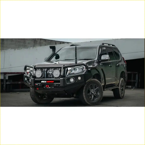 Black rock armor front bumper with circular lights rugged offroad design for 4wd toyota prado 150 ute