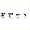 Black silhouette icons showing airbag and winch compatibility 63mm steel tube and roof proof features for 4wd ute bullbar