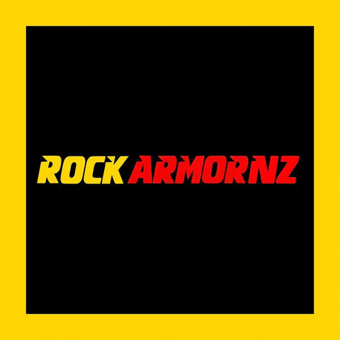 Rockarmonz gift card featuring bold yellow and red logo lettering on a sleek black background