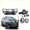 Black rugged Rockarmor GT hoop bullbar combo pack with led lights and winch for Toyota Hilux 4wd ute offroad trucks