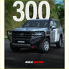 Silver Toyota Land Cruiser 300 with black steel Rockarmor gt hoop bullbar combo pack perfect for 4wd offroad ute use