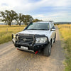 Silver toyota land cruiser 4wd with black steel rockarmor gt hoop bullbar combo for offroad use