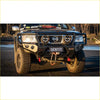 Black steel rockarmor gt hoop bullbar with circular smiling headlights and nissan emblem for offroad 4wd ute