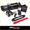 Black rockarmor electric winch 12,000-lb with coiled rope and controls on rockarmor gt hoopless steel bullbar for ford everest 4wd ute offroad