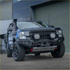 Blue ford ranger ute with rockarmor gt hoopless steel bullbar combo and black offroad 4wd tires
