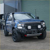 Blue ford ranger ute with rockarmor gt hoopless steel bullbar combo package and rugged offroad 4wd tires