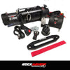 Black rockarmor recovery m8 12,000-pound electric winch with coiled rope and control for offroad 4wd ute bullbar combo