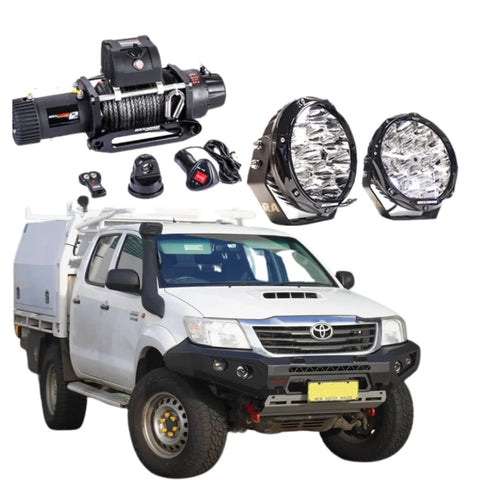 White toyota hilux ute with rockarmor gt hoopless steel bullbar front combo and offroad 4wd accessories