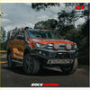 Orange isuzu ute with black steel rockarmor gt hoopless bullbar and dual led lights for offroad 4wd use