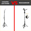Black rockarmor led light stand with adjustable height and magnetic base for sturdy lighting setups