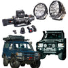 Black led light bar with rugged circular design and bright bulbs for offroad 4wd ute on rockarmor bullbar combo