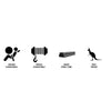 Black silhouette icons showing safety and durability features for 63mm steel tube rockarmor premium bullbar for 4wd ute offroad