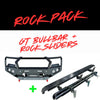 Black gt bullbar with integrated rock sliders and textured metal build for offroad 4wd ute isuzu dmax 2017-2020