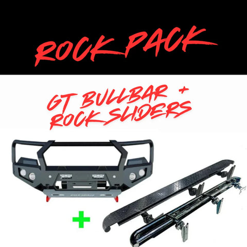 Black gt bullbar with integrated rock sliders and textured metal build for offroad 4wd ute toyota landcruiser 2023+
