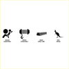 Black silhouette icons show airbag and winch compatibility 63mm steel tube and roof proof features for rockarmor rock pack bullbar