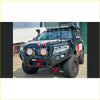 Black rockarmor front bumper for toyota prado 150 series with integrated led lights and red recovery hooks