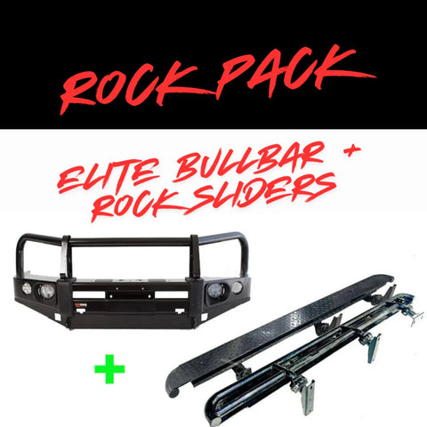 Black metal rockarmor elite bullbar with integrated headlights and rock sliders for toyota prado fj150 4wd offroad ute
