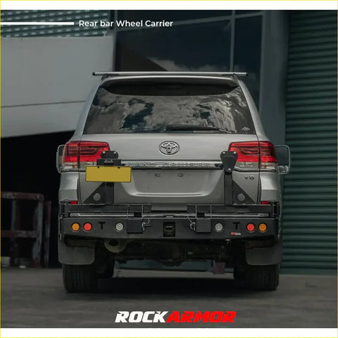 Black metal steel dual wheel carrier with integrated lights and brackets for toyota landcruiser fj200 4wd offroad use