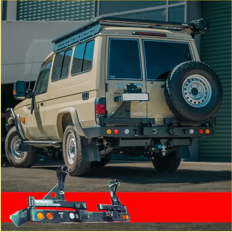 Black metal steel rear bumper with lights and mounts for toyota landcruiser fj75 fj76 fj78 4wd offroad use