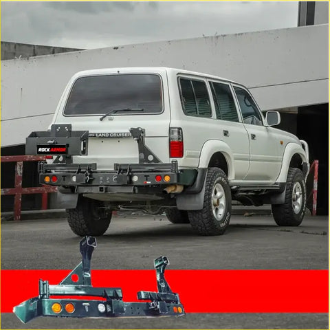 Black metal steel dual wheel carrier rear bumper rack with lights and brackets for toyota landcruiser offroad 4wd ute