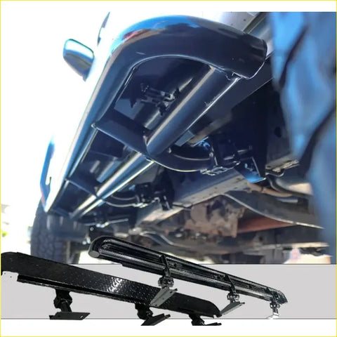 Black metal steel rockslider side steps with diamond plate finish for mitsubishi triton dual cab 4wd ute offroad