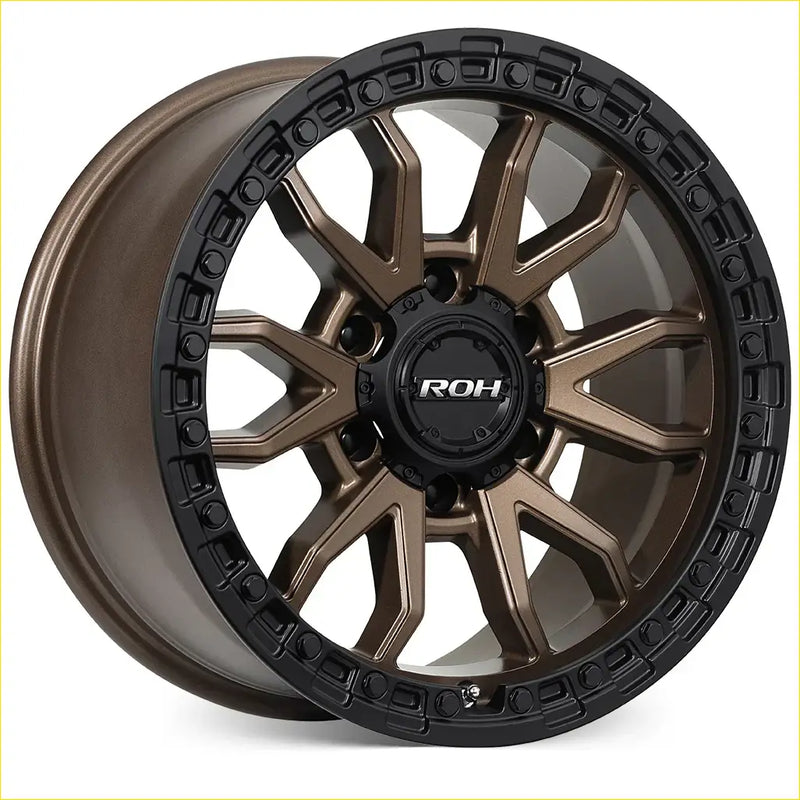 Bronze and black two-tone roh raid alloy wheel with rugged multi-spoke design 17x9 6x139.7 12 offset
