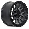 Black roh raid matt gunmetal alloy wheel with black lip 17x9 size and aggressive tread pattern