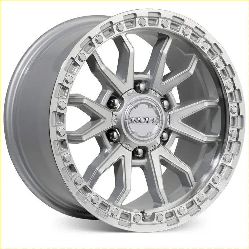 Silver roh raid 17x9 alloy wheel with rugged multi-spoke design and machined accents for 6x139.7 bolt pattern