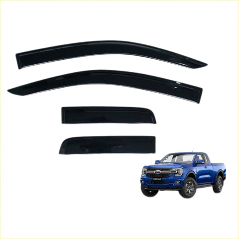 Set of four black glossy vinyl window visors for ford ranger 2022 super cab pickup trucks
