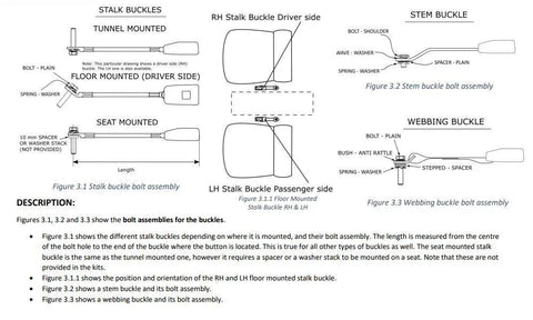 Front Lap Sash Seat Belt 400mm Solid Stalk